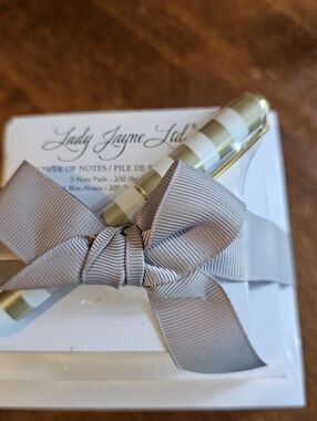 Lady Jayne Ltd. Striped Gold & White Pen with Gray Ribbon